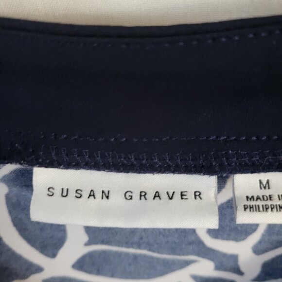 Susan Graver QVC Top Black White Geometric Medium Mock layer hem Liquid Knit EUC - Picture 7 of 8